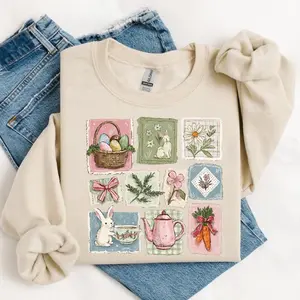 Gildan Vintage Easter Sweatshirt, Bunny Easter Sweater, Coquette Cottagecore Easter Pullover, Farmhouse Bunny Sweater, Cute Spring Holiday Outfit