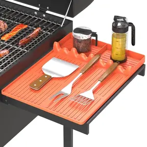 16" x 11.5" Silicone Grill Mat Compatible with Blackstone, BBQ Griddle Tools Mat with Drip Pad, Spatula Mat for Outdoor Kitchen Counter, Orange