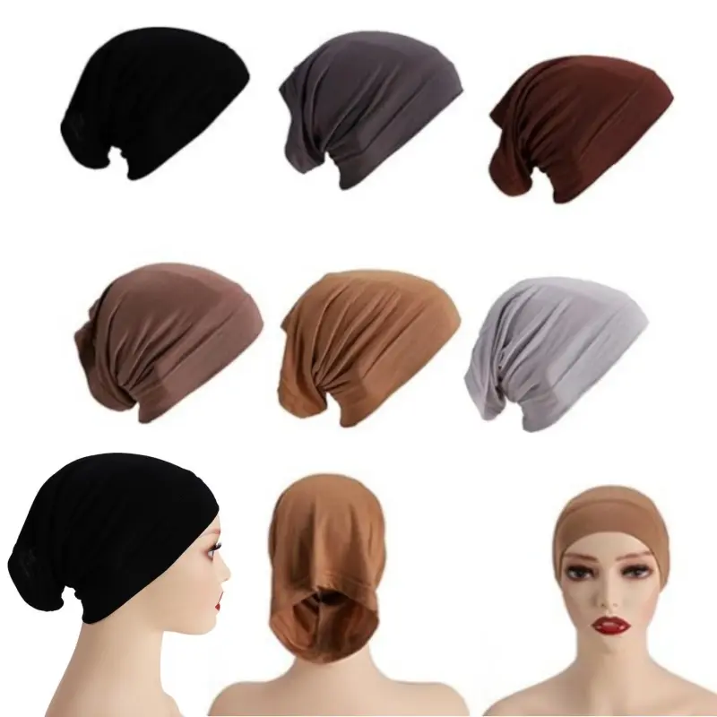 6 Pack Soft Modal Stretch Undercap Turban for Women, Wide Elastic Wig Caps, Breathable Hair Cover Chemo Head Wrap Sleep Beanie Hijab Inner Caps