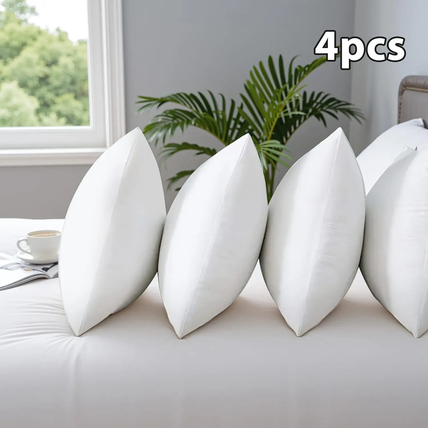 4pcs High Quality Fluffy Square Pillow Cores with Zipper - Plump White Stuffer Cushion Inserts, Ideal for Sofa, Bed & Patio Cushion Fillings, Perfect for Outdoor Camping And Travel, Great Family Gift Choice