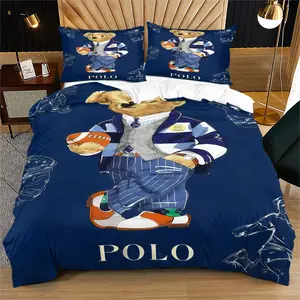 Teddy Bear Duvet Cover Set (2/3-Piece, 1 Duvet Cover + 1-2 Pillowcases) ,Preppy Style Bedding, Perfect Gift for Classic Fashion Lovers