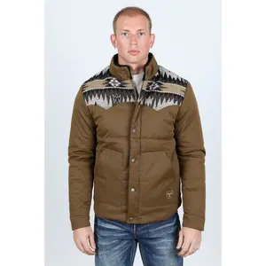 Men's Ethnic Aztec Quilted W/ Faux Fur Lined Twill Jacket - Khaki