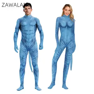 Zawaland Avtar Cosplay Costume Couple Animal Petsuit with Tail Women Men Full Cover Bodysuit Carnival Purim Party Zentai Suit