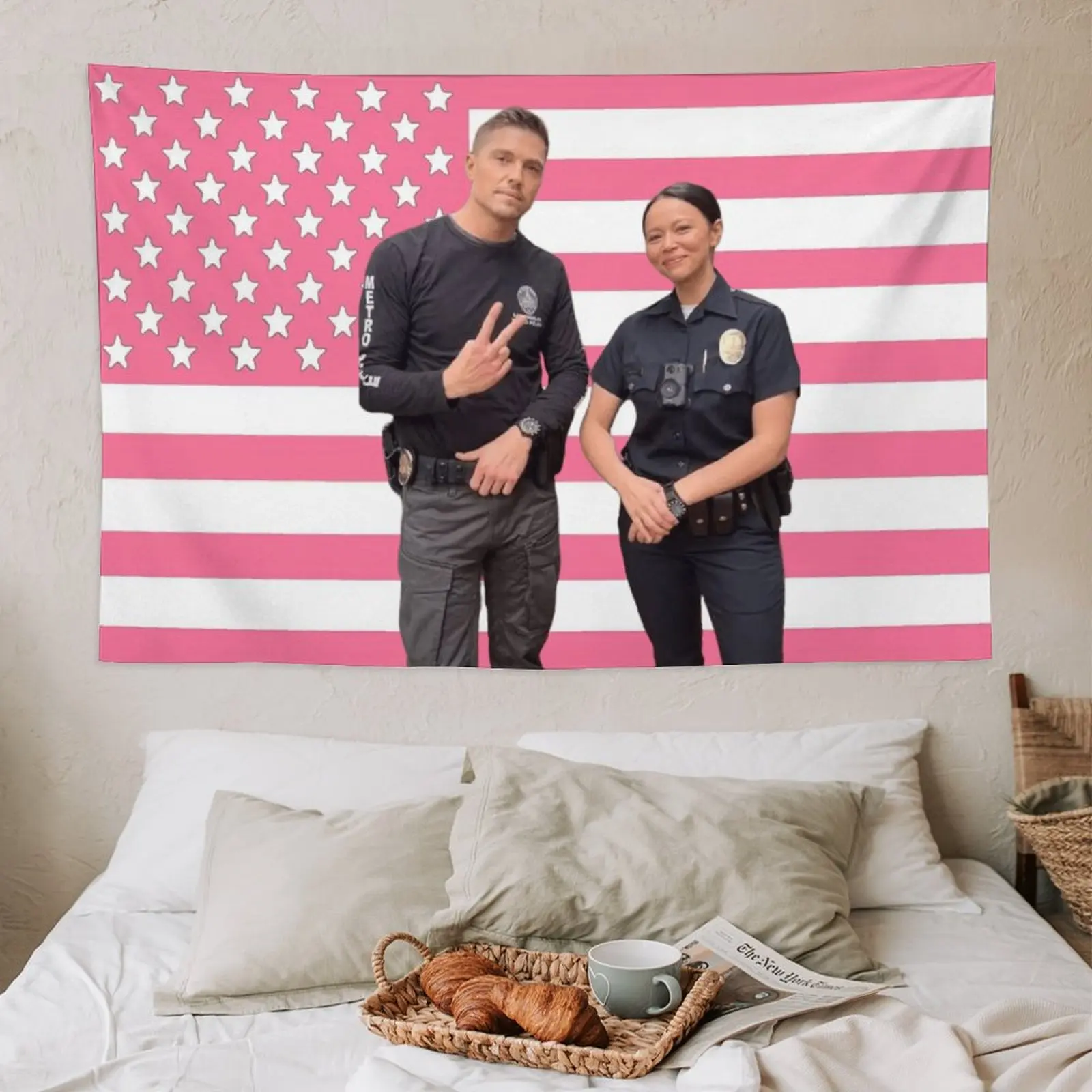 Lucy Chen The Rookie Pink American Flags Tapestry Tim Bradford  For Tapestry Wall Decor, Indoor Wall Tapestries, Room Decor, One Side Polyester Wall Flag