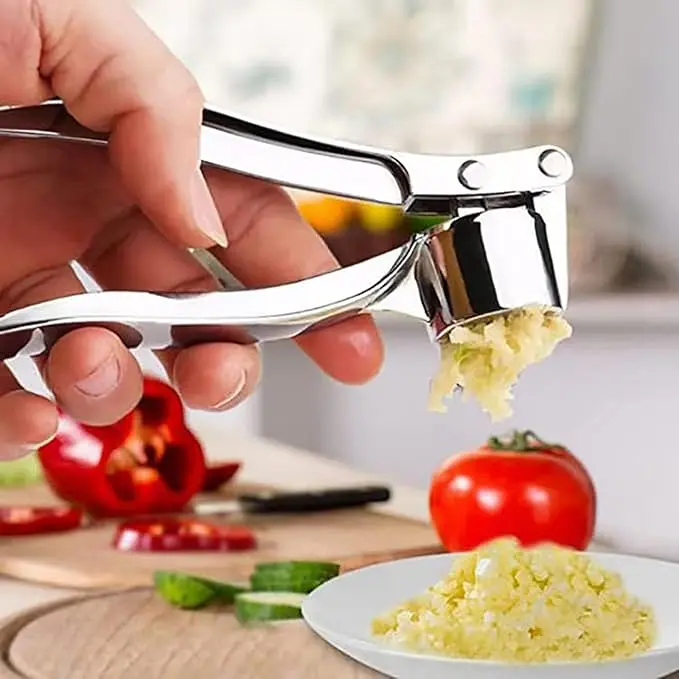 Garlic Press Crusher – Manual Garlic Mincer Tool for Kitchen, Easy Squeeze Garlic Crusher for Cooking & Food Pre