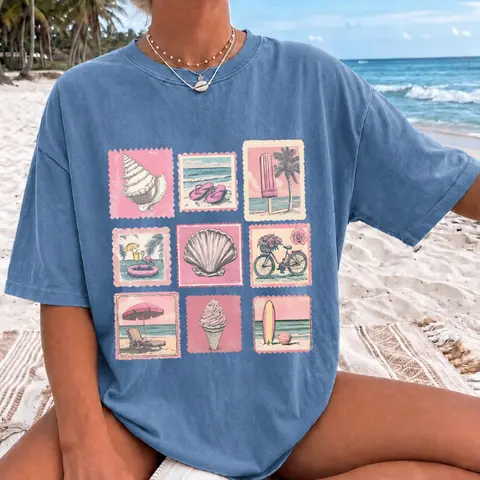 Comfort Colors Vintage Beach Summer Vacation Shirt, Coastal Beach Apparel, Beachy Tee, Vintage Stamp Shirt for Women, Cute Summer Clothes, Sea Lovers Shirt Tops Womenswear