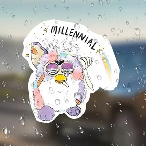 Millennial Furby Pattern Car Sticker, Cute Cartoon Car Decal, Universal Car Exterior Decoration Accessories for Car, Laptop, Refrigerator, Luggage, Plastic Surface