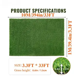 3ft x 32ft Premium Artificial Turf Mat with Drainage Holes. Thick Fake Grass with Rubber Backing, Ideal for Indoor/Outdoor Pet Areas, Garden, Lawn, Patio & Balcony Decor(Grass height 0.6 inches/1.5cm)
