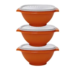Orange Servalier Bowls Set of 3 (6 Cups) - Tableware with White Lid and Orange Base Airtight Classic