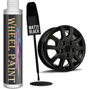 Matte Black Rim Touch Up Paint, Flat Black Wheel Paint Pen for Metal, Car Wheel Scratch Repair, Enamel Paint for Curb Rash, Universal Satin Matte Black for Rims(1 fl oz), Scratch Resistant, Covers 1 Sq Ft