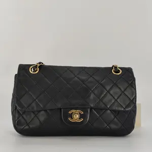 Pre-owned CHANEL Leather Crossbody Bags Matelasse 25 Double Flap Chain Bag Lamb Skin Black Gold CC Auth J00121