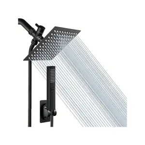 High Pressure Square Rain Shower Head With Handheld Sprayer Combo, Includes 60" Stainless Steel Hose, 3-Way Diverter Valve, Adhesive Shower Head Holder, Double Shower Head Set Home Bathroom Decor Summer