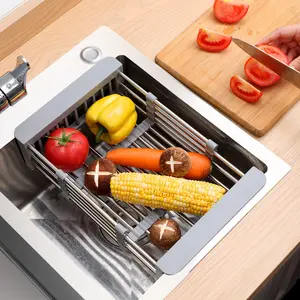 Stainless Steel Retractable Dish Drying Rack for Kitchen Sink Durable Easy to Clean Perfect for Vegetables Fruits Gery Small Organiser large space utility adjustable armrest drain basket