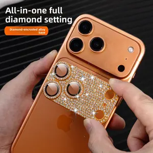 2PCS Diamond-encrusted Shiny Metal Armor Compatible with iPhone 17 Pro Max Integrated Lens Film 16 iPhone 15 Rear Camera Protection