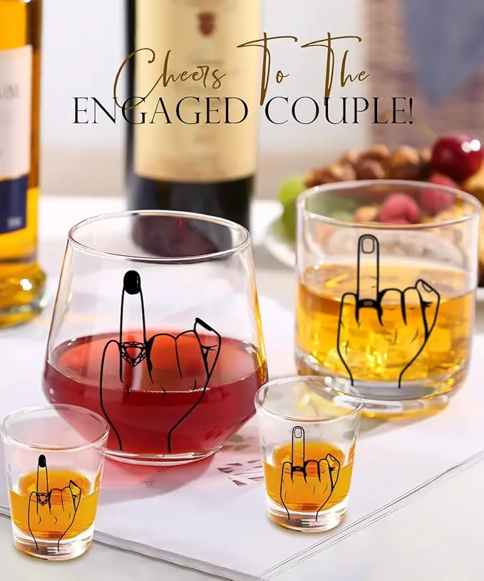 4-Piece Premium Glasses Drinking Set - 0-500 ml Kitchen Drinkware Cups, Glass Beverage Cups - Unique Engagement Gift for Newlyweds, Ideal for Wedding Parties, Home & Festive Supplies, Housewarming Gift