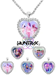2025 new K-pop "Demon Hunters" girl group time gemstone heart-shaped diamond necklace, for both men and women, the same style as the "K-pop Demon Hunters" collection Heart Design Necklace