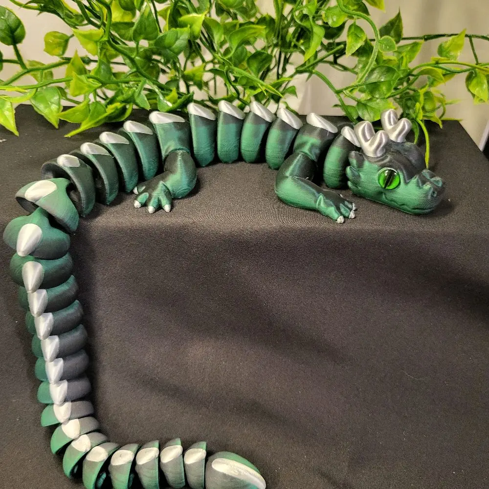 3D Printed Zou Dragon Figurine - Green & Gray Scale Design - Detailed Sculpture for Home Decor
