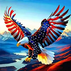 5D DIY Full Drill Round Diamond Painting - Diamond Art Painting Kit American Flag Eagle Mosaic, Canvas - DIY Decorative Painting, Home Wall Decor, Suitable for Halloween, Christmas, Birthday, and Anniversary Gifts