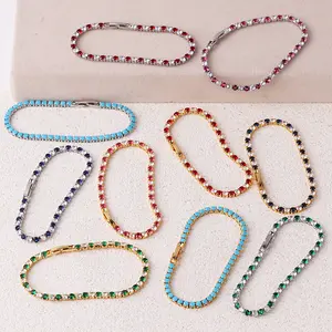 LUXJELWEL -  Cubic Zirconia Tennis Bracelet Iced Out Chain Bracelets For Women Gold Silver Color Men Bracelet Chain Jewelry