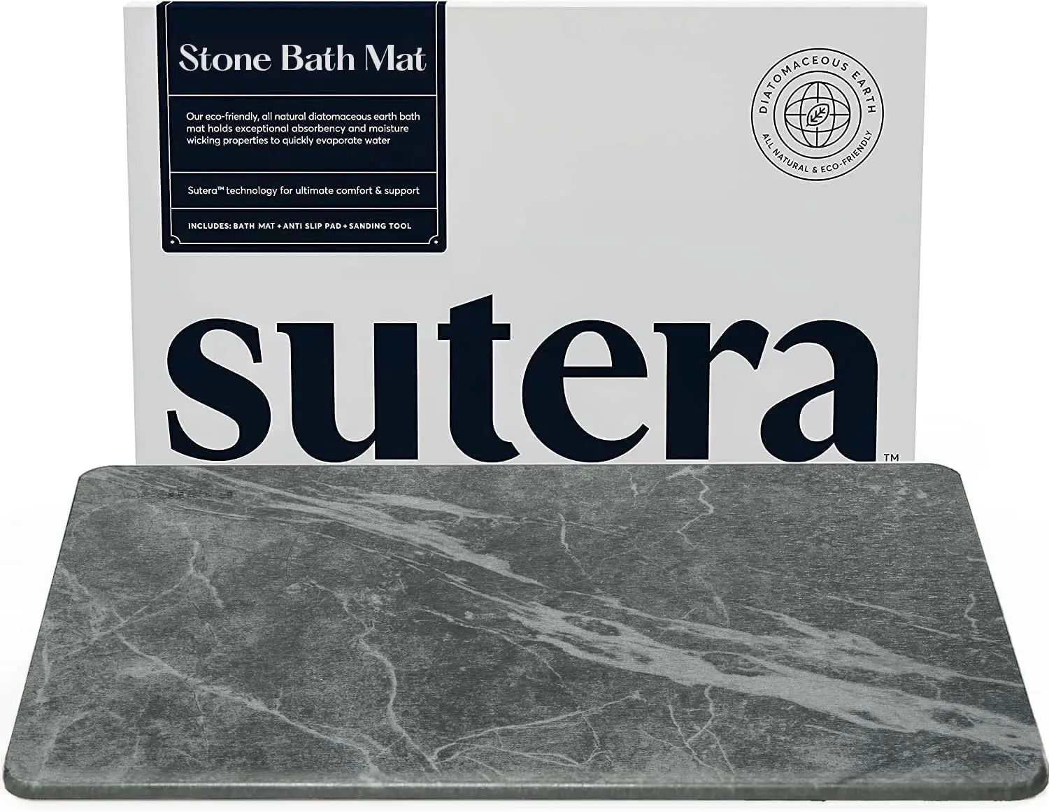 Sutera Stone Bath Mat - Diatomaceous Earth Shower Mat, Non-Slip, Super Absorbent Quick Drying Bathroom Floor Mat, Natural, Easy to Clean