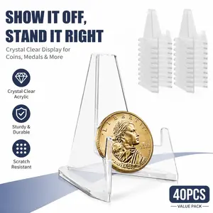 40 Pcs Clear Acrylic Coin Display Stands – Mini Holder for Commemorative Coins, Medals, Artifacts, Jewelry, Small Collectibles – Transparent Rack for Shelves, Cases, Exhibitions