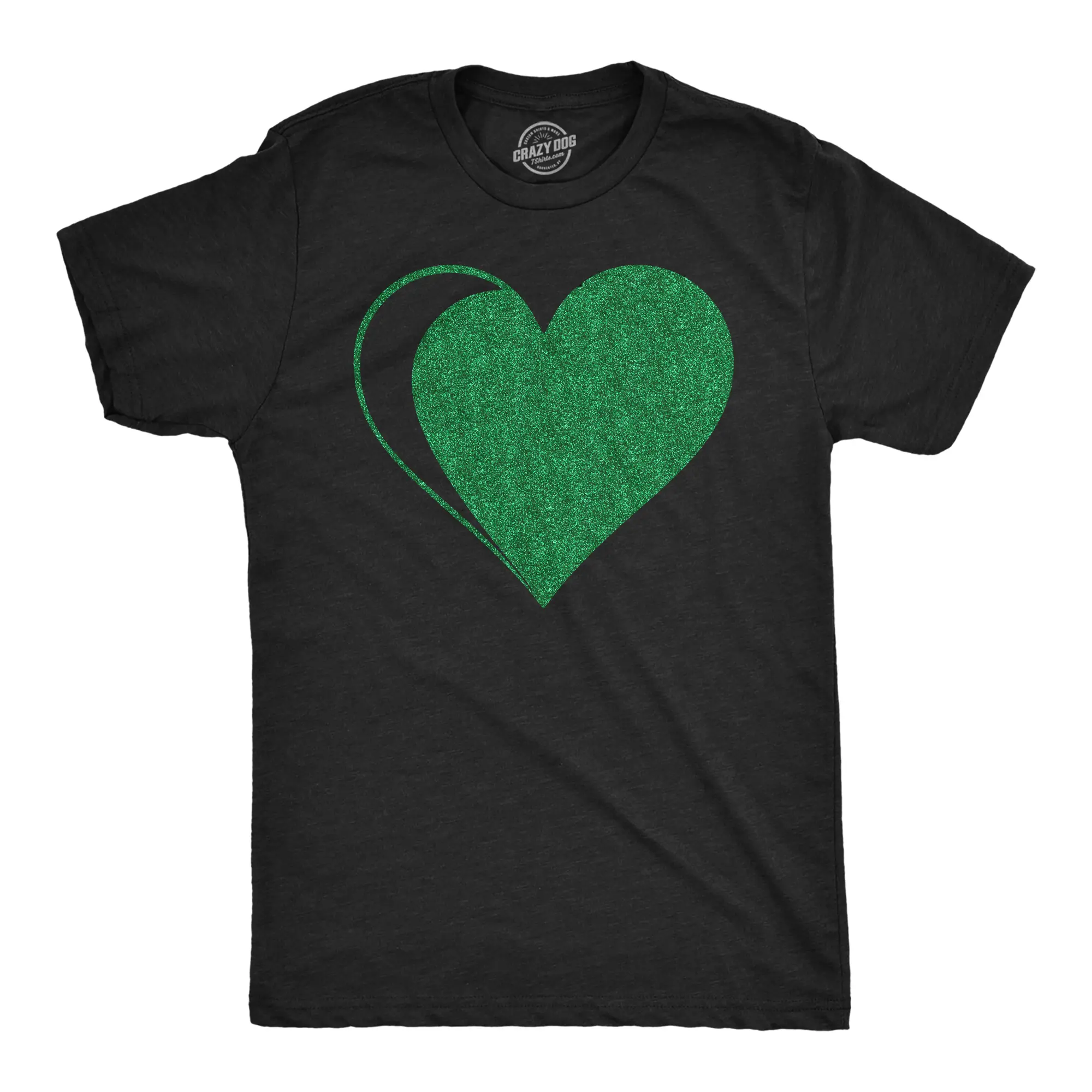 Mens Green Glitter Heart Funny St Patricks Day T Shirt for Men Mens Funny T Shirts Cool Vintage Fashion T-Shirt Gift Classic Menswear Saint Patrick's Day Apparel for Men Novelty Tees for Guys Black -