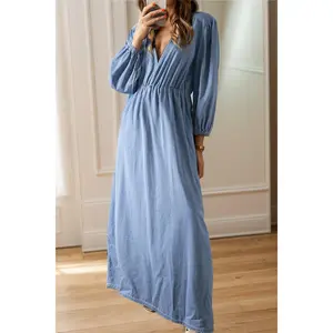 Sleeve Denim Maxi Dress