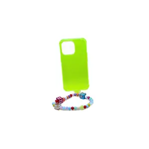 iPhone 13 Pro Max Translucent Neon Yellow Phone Case with Beaded Bracelet Accessories Protection