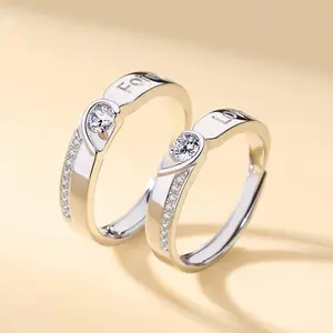 Eternal Love Couple's Ring Set High-Quality Copper Open Design for Long-Distance Relationships Stylish Versatile Commemorative Gift