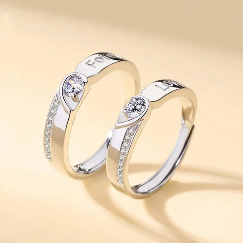 Eternal Love Couple's Ring Set High-Quality Copper Open Design for Long-Distance Relationships Stylish Versatile Commemorative Gift
