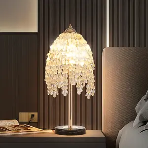 19-inch Crystal Waterfall Bedside Table Lamp, Modern Luxury Decor Lighting Fixture for Living Room, Warm Ambient Light