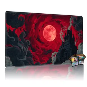 TCG, MTG, CCG RPG trading card game MATS, Mouse Pad, ominous gothic castle blood moon design, 14x24 inches, anti-slip, easy clean, ideal for desk pad, gaming surface, fantasy decor.
