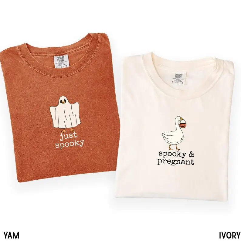 Comfort Colors Pregnancy Announcement T-Shirt, Halloween Matching Mom Dad Shirts, Baby Reveal Tee, Spooky Couples Pregnancy Gift, Fall Baby Announcement Shirt