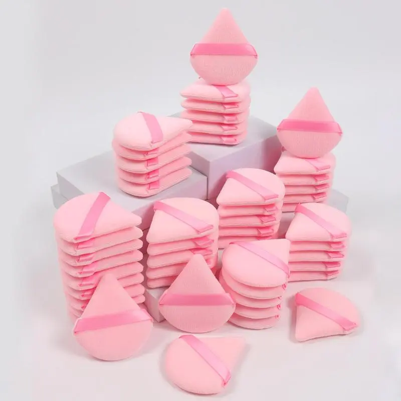 30 PCS Soft Velour Triangle Makeup Sponges & Powder Puffs Set - 5pcs Crystal Fleece Inserts, Single Item, for Foundation & Loose Powder, Pink & Black, Easy to Clean Travel Beauty Tools