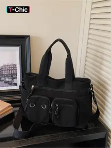Women's Large Capacity Casual Solid Color Multi-Pocket Crossbody Tote Bag, Versatile Commuter Bag for Daily Use, Stylish Ladies' Outing Handbag, Stylish Square Bag, Casual Crossbody Bags, Crossbody Fashion Bag, Crossbody Shoulder Bag