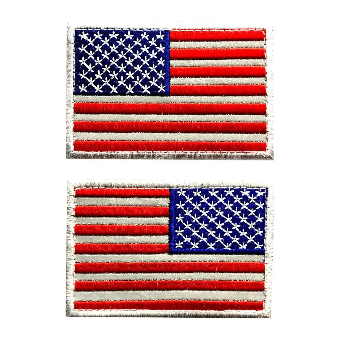 Hook Reflective Reverse American USA Flag Patch (Set of 2-3.0 X 2.0)