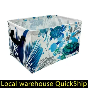 Marine Animal Print Dirty Laundry Basket Rectangular Storage Basket Sea Turtle Pattern Thickened Oxford Fabric Extra Large Collapsible Laundry Basket, Household Items, Shelf Baskets