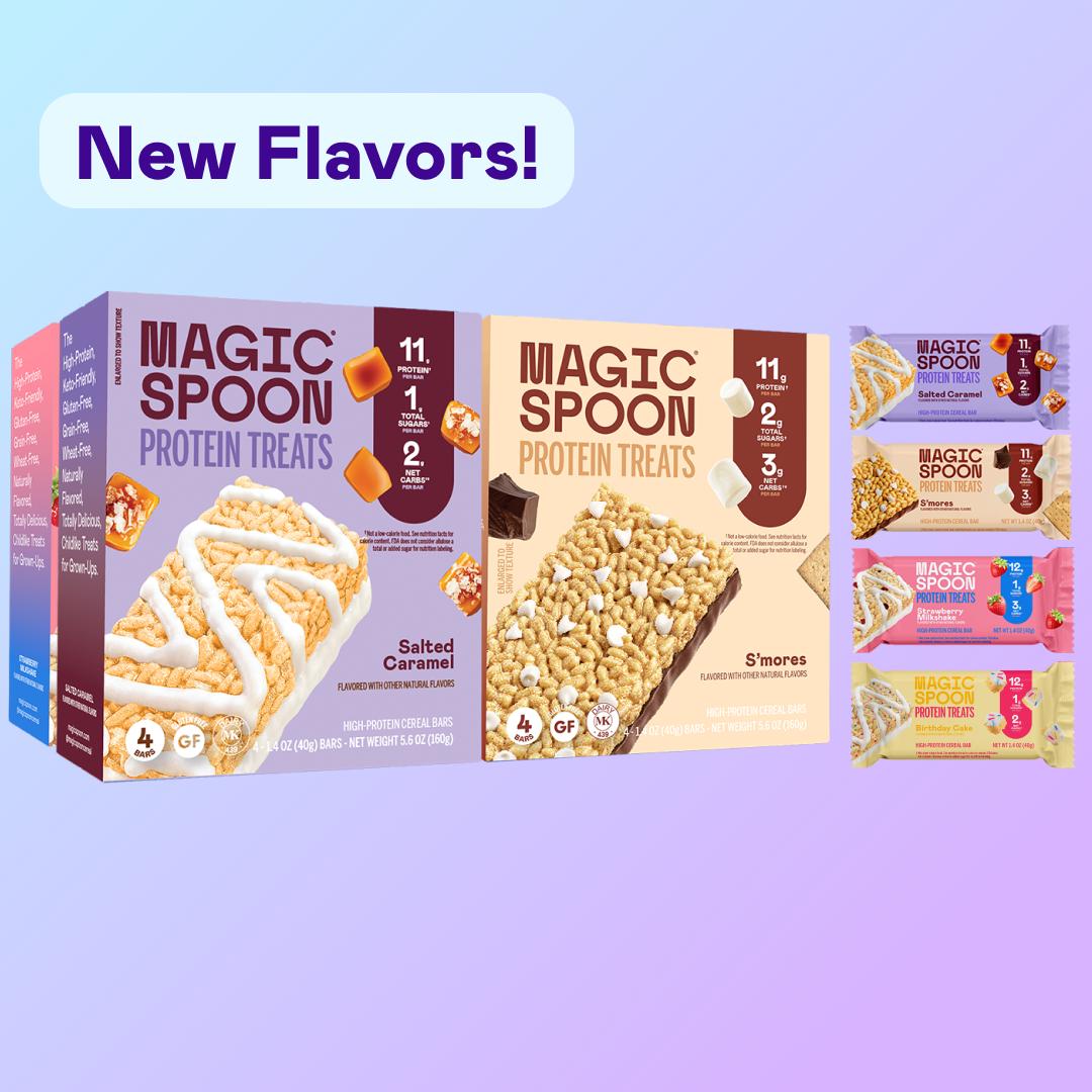 Magic Spoon Protein Treats Sampler, Gluten Free Keto-Friendly Snack Bars - Salted Caramel, S'mores, Strawberry Milkshake