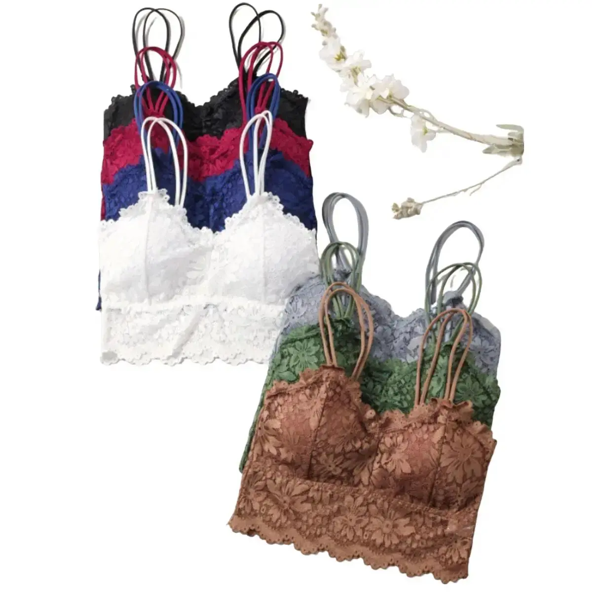Women's Wireless Backless Bralette - Knitted Lace Bralette with Sunflower Embroidery, Nylon Blend, Removable Pads, Low Support, Lace Stitching Adds Romance, for Daily Wear (Sports & Outdoor Accessories)