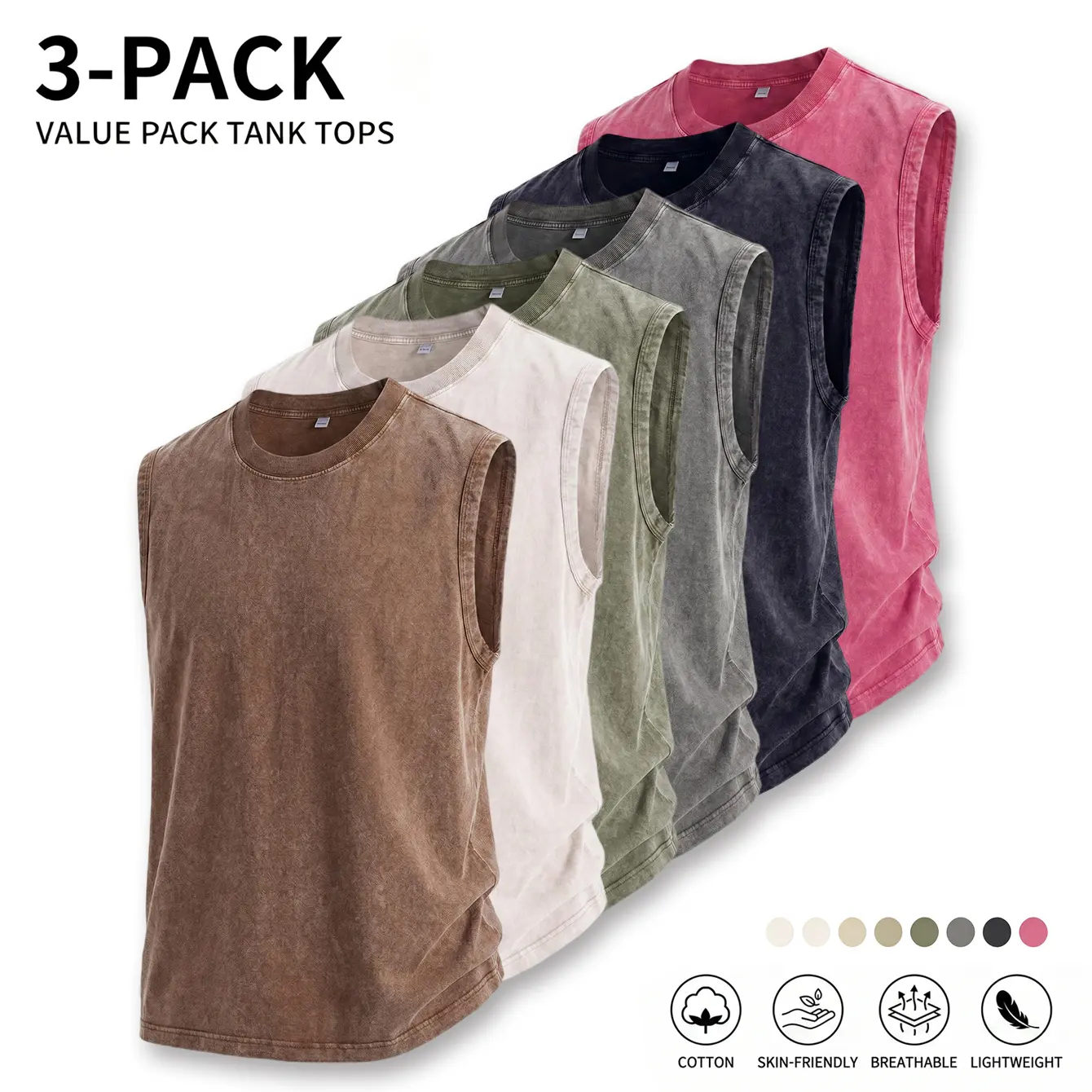 American retro snowflake pure cotton vest three-piece set — crew neck, wide shoulders, breathable, skin-friendly, sports/casual unisex vests