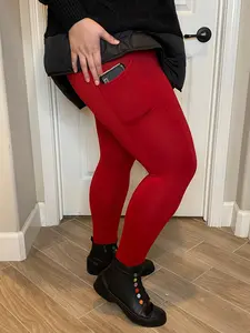 Zenana Wide Waistband Leggings with Pockets Curvy - DK. RED