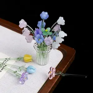Handcrafted Mini Glass Floral Ornament — Realistic Glass Bouquet, Fresh-Style Floral Arrangement Decor, Glass Vase Display Piece ellipse