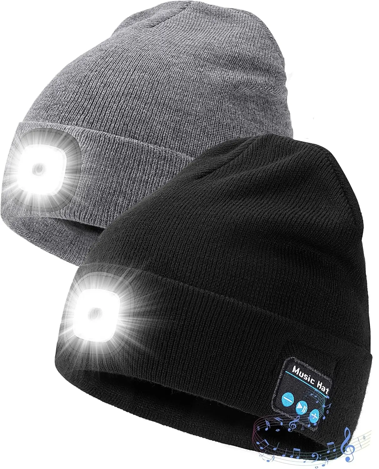 【3-in-1 Multi-Function Beanie】 Portable LED Headlamp + Bluetooth Earphones + Warm Winter Cap USB-C Rechargeable Perfect for Camping, Hiking & Gifts for Him/Husband/Dad/Teen Boys