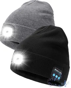 【3-in-1 Multi-Function Beanie】 Portable LED Headlamp + Bluetooth Earphones + Warm Winter Cap USB-C Rechargeable Perfect for Camping, Hiking & Gifts for Him/Husband/Dad/Teen Boys