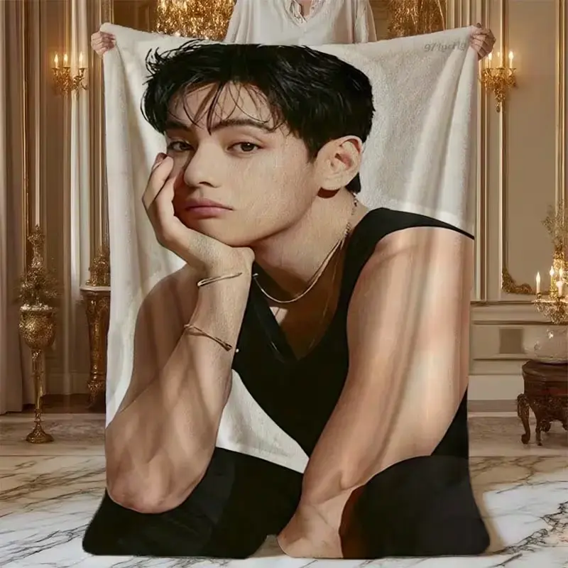 Soft Funny Throw Blanket K-Pop V Black Tank Top Portrait Printed Flannel Blanket in a Modern Style, Digitally Printed, Suitable for All Seasons, Perfect for Sofas, Offices, And Travel - an Ideal Gift for Valentine'S Day, Easter, Ramadan, St. Patrick'S Day
