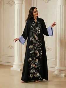 Luxurious Long Dress with Sequins, Boho Style A-Type Loose-Fit Evening Gown, Floral All-Over Print, Perfect for Parties