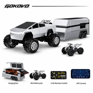 1/64 Mini RC Monster Cybertruck,All-Terrain Metal Off-Road Pickup with Trailer,2.4GHz Remote & App Control, USB-CRechargeable, Big Wheel Racing Toy, PerfectBirthday Christmas Gift for Kids, Boys &Collectors