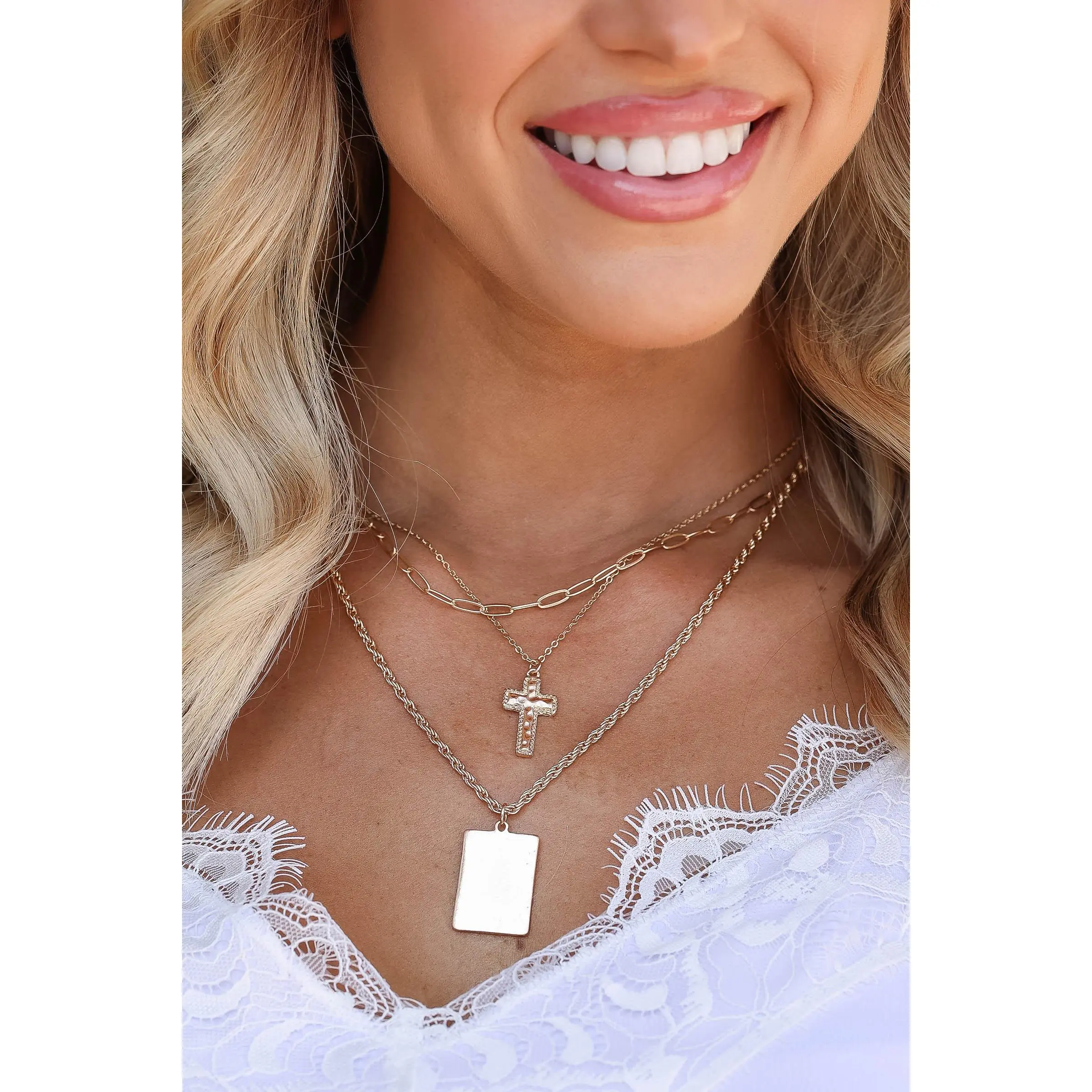 Power of the Cross Layered Necklace - Gold