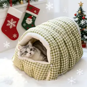 Ultra-Warm Plush Foldable Pet Bed for Cats & Dogs | Cozy & Comfortable with Removable Zippered Cover | Semi-Enclosed Portable Design for Travel