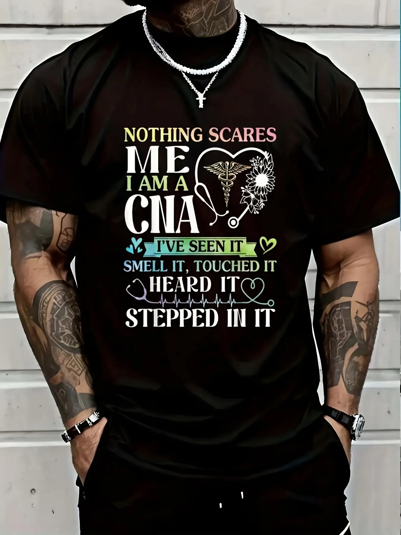 Nothing Scares Me I'm A CNA Nurse I've Seen Smell Touched It T T Shirt Women's Men's Black Vacation Crew Neck Short Sleeve Classic Fit Holiday T T Shirt Summer Tee Breathable Sweat Wicking and Soft Suitable for Daily Commutes Lounging at Home